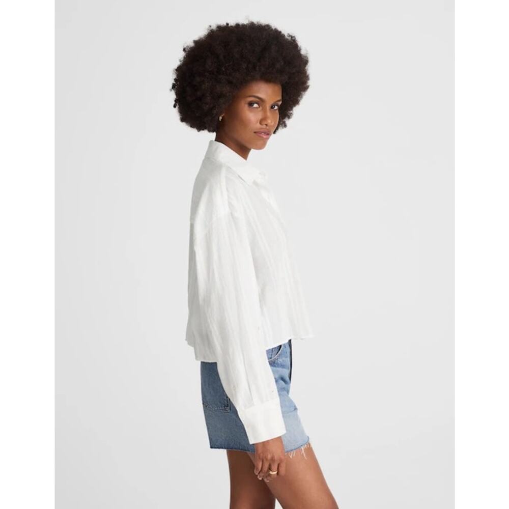 NWT Madewell Straight-Hem Shirt in Cotton Dobby White Size XXS - Picture 3 of 9